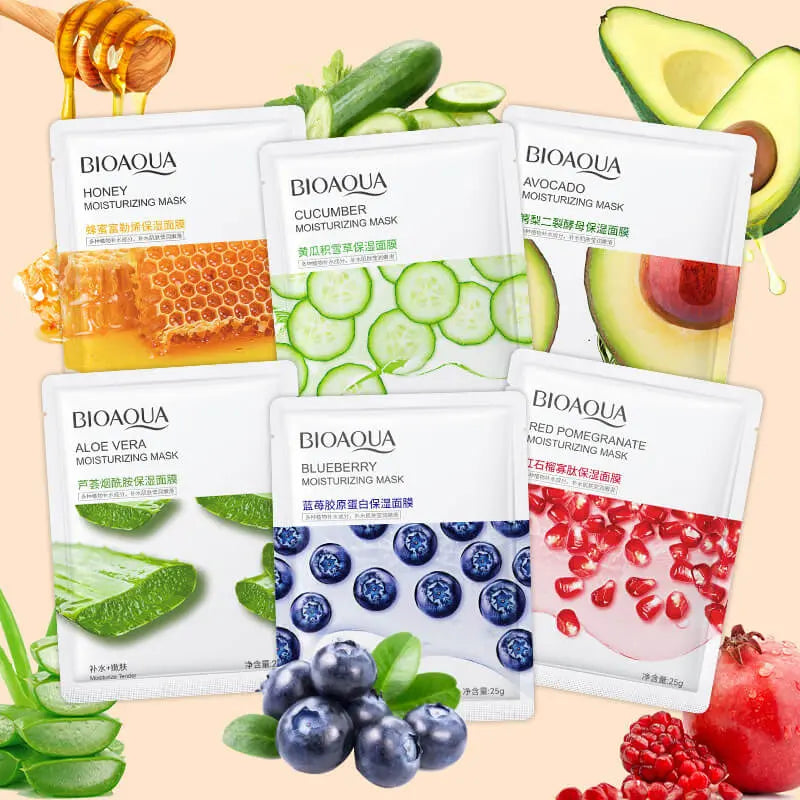 Bioaqua Natural Extract Moisturizing Sheet Mask Set – Hydrating & Nourishing Facial Masks LAB BEAUTY
