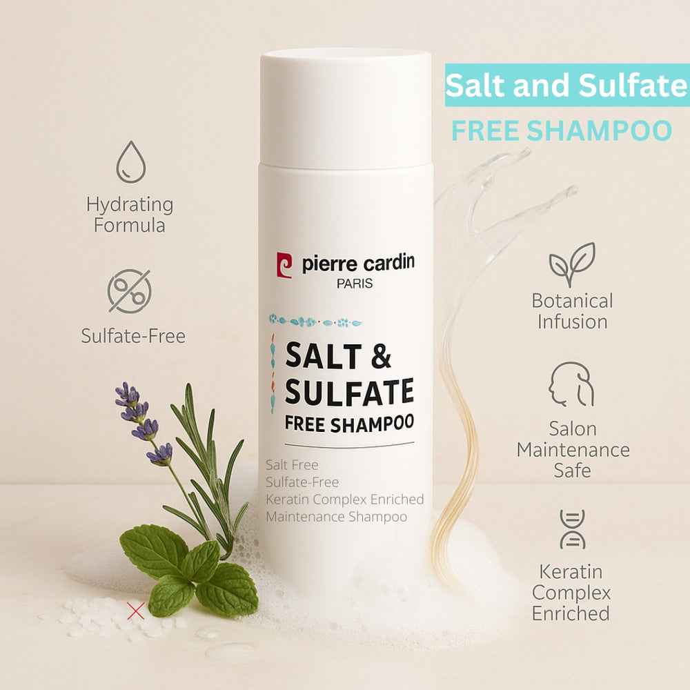 Pierre Cardin Salt & Sulfate Free Shampoo with botanical infusion and keratin complex for salon-safe hair care