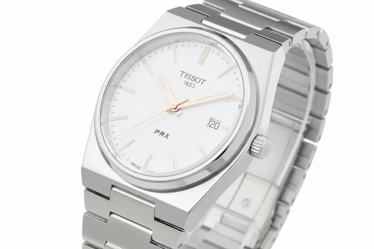 Tissot PRX Swiss Made Men’s Watch – 40mm Stainless Steel Integrated Bracelet with Silver Dial & Rose Gold Accents LAB BEAUTY