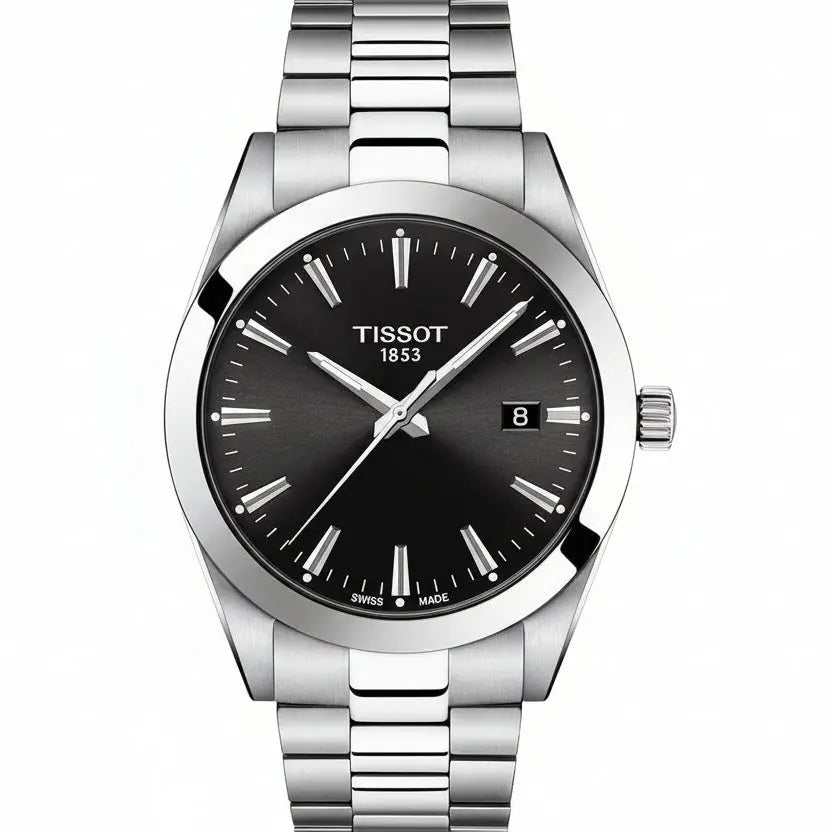 Tissot Gentleman Swiss Made Men’s Watch – Stainless Steel Bracelet with Black Sunray Dial & Date Display LAB BEAUTY