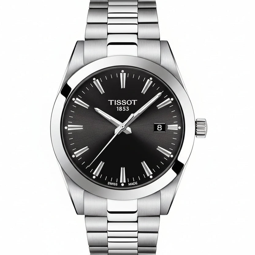 Tissot Gentleman Swiss Made Men’s Watch – Stainless Steel Bracelet with Black Sunray Dial & Date Display