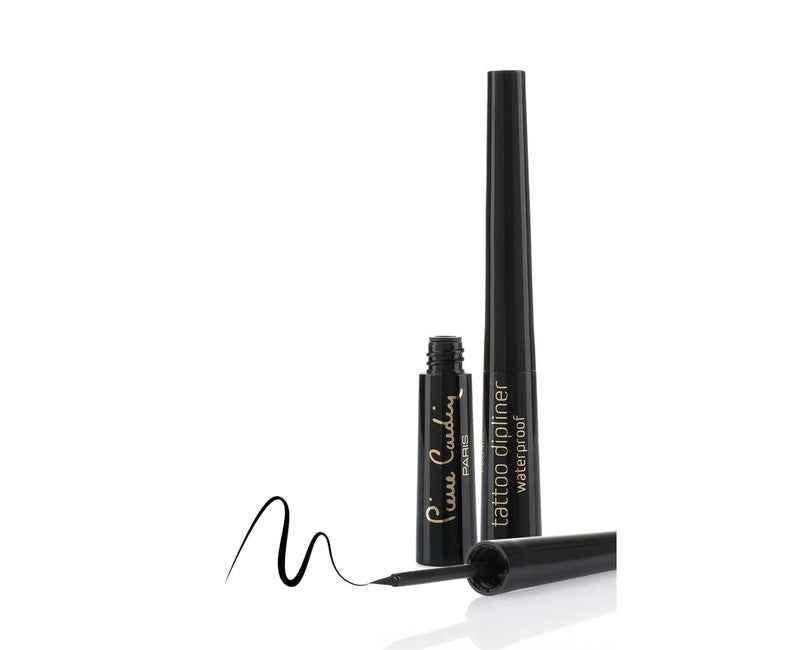 Waterproof tattoo eyeliner with fine tip for precise application, sleek black design