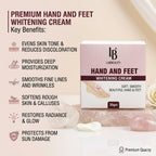 LABBEAUTY Hand and Feet Whitening Cream packaging with key benefits listed.