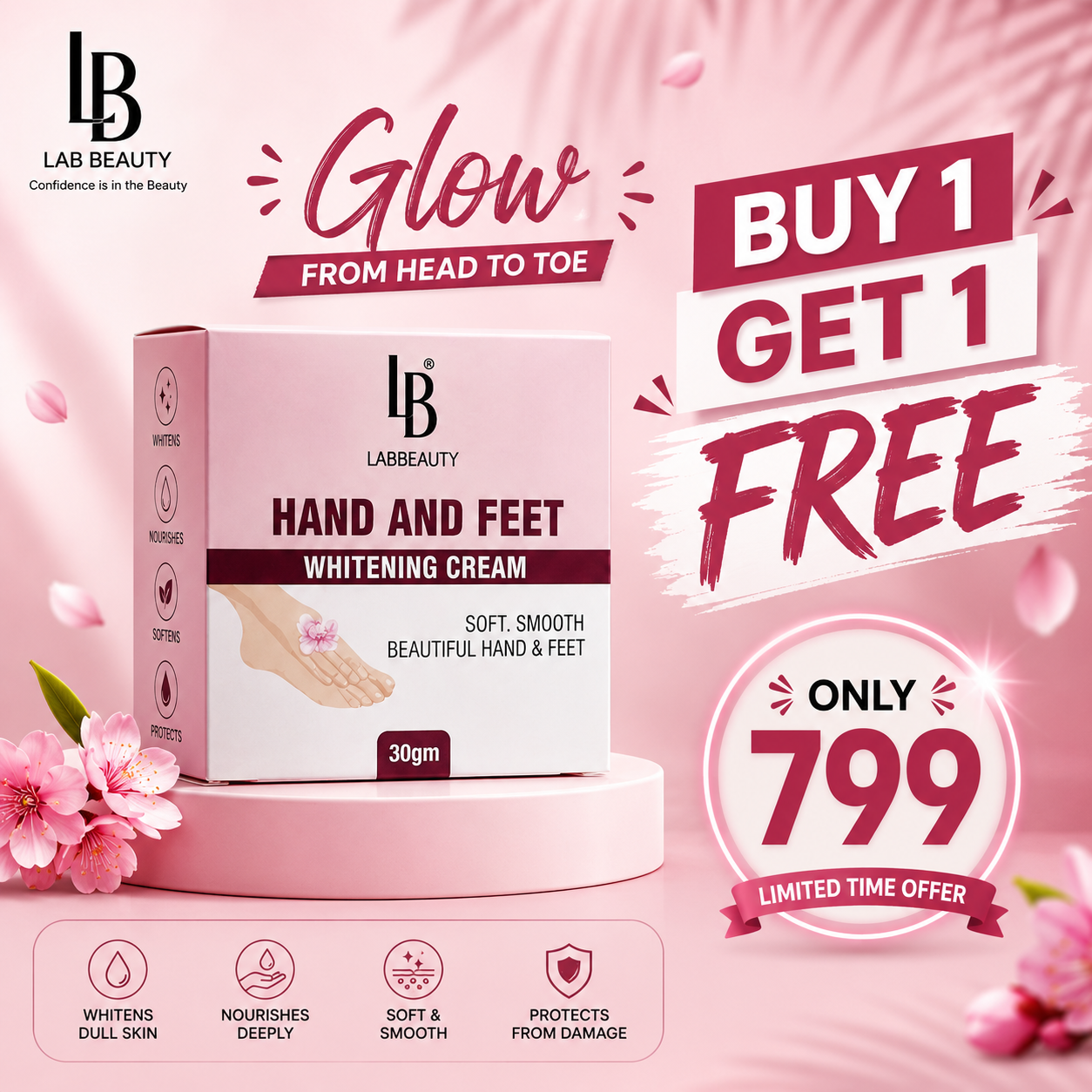 Lab Beauty Hand and Feet Whitening Cream (30g) – (Buy 1 Get 1 Free)