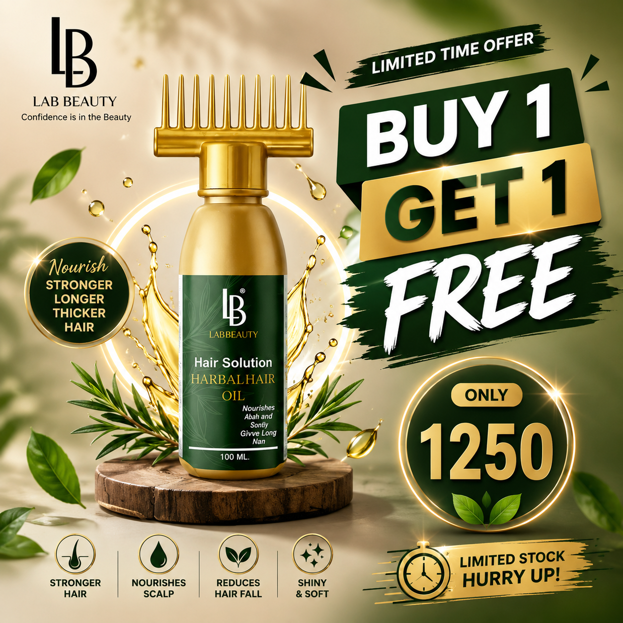 Lab Beauty Herbal Hair Solution Oil (100ml) – (Buy 1 Get 1 Free)