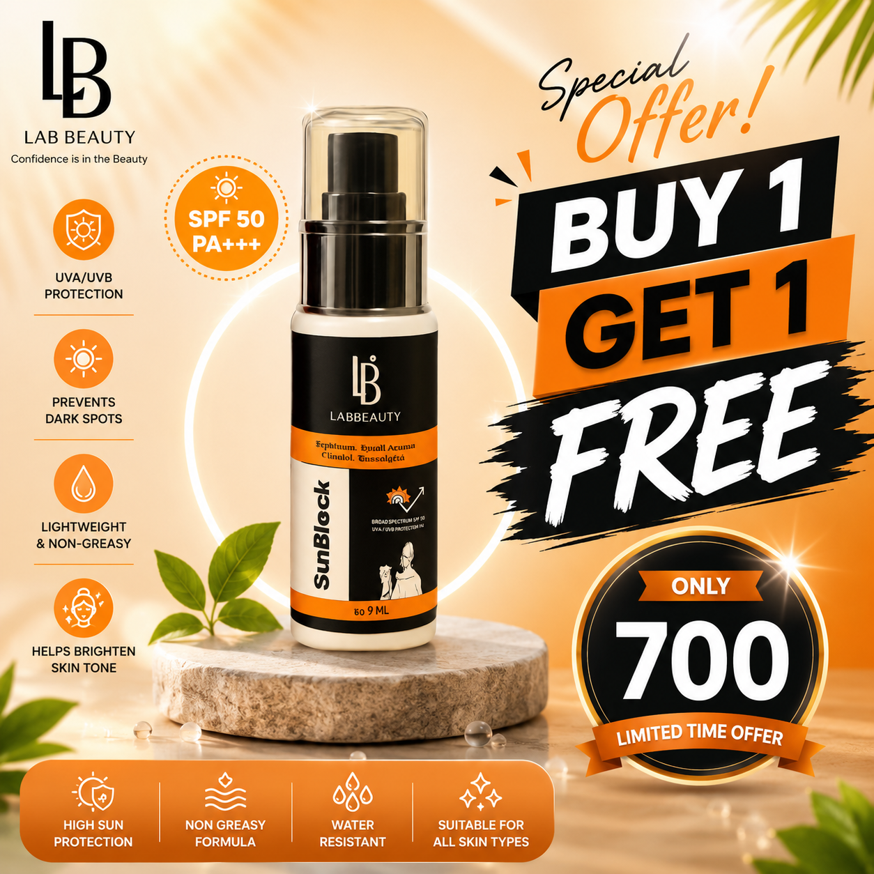 Lab Beauty Sunblock SPF 60 SPA+++ – (Buy 1 Get 1 Free)
