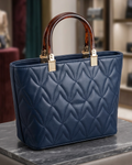 Luxury Quilted Leaf-Stitched Tote Bag – Structured Top-Handle Handbag with Gold Accents & Detachable Strap