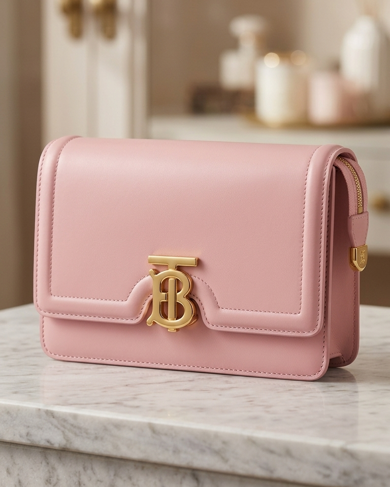 Luxury Monogram Logo Crossbody Bag – Designer Smooth Leather Shoulder Bag with Gold-Tone Hardware & Magnetic Flap