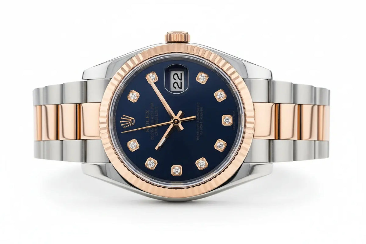 Rolex Datejust 36 Two-Tone Everose Gold & Steel – Deep Blue Dial with Diamond Hour Markers & Fluted Bezel LAB BEAUTY