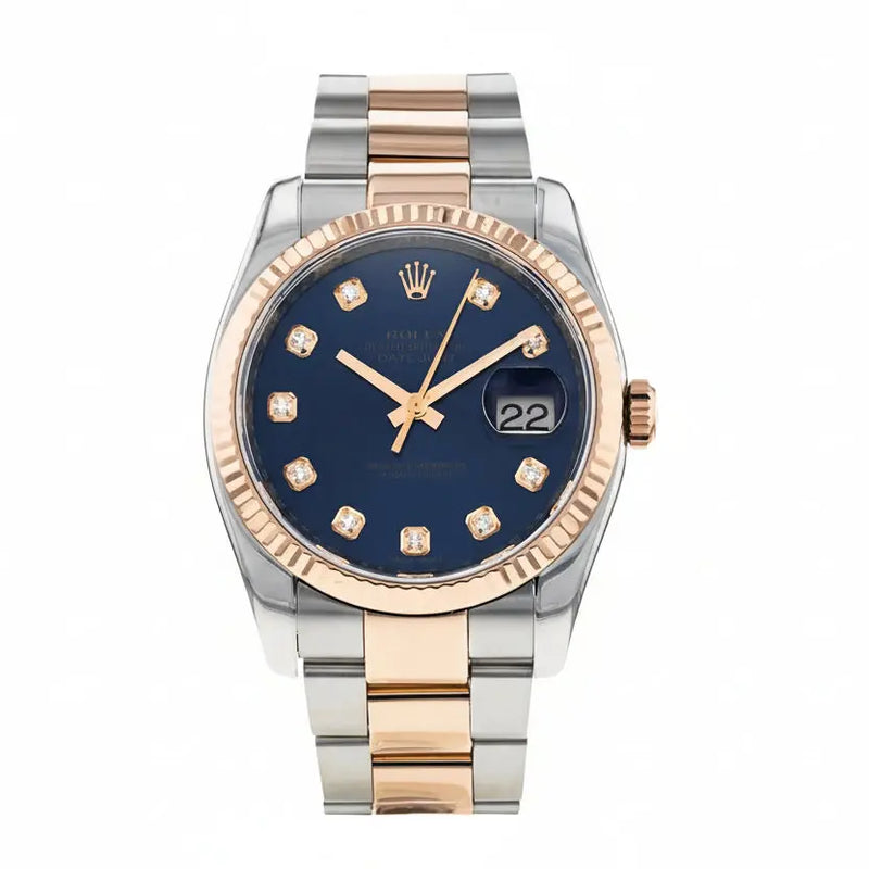 Rolex Datejust 36 Two-Tone Everose Gold & Steel – Deep Blue Dial with Diamond Hour Markers & Fluted Bezel LAB BEAUTY