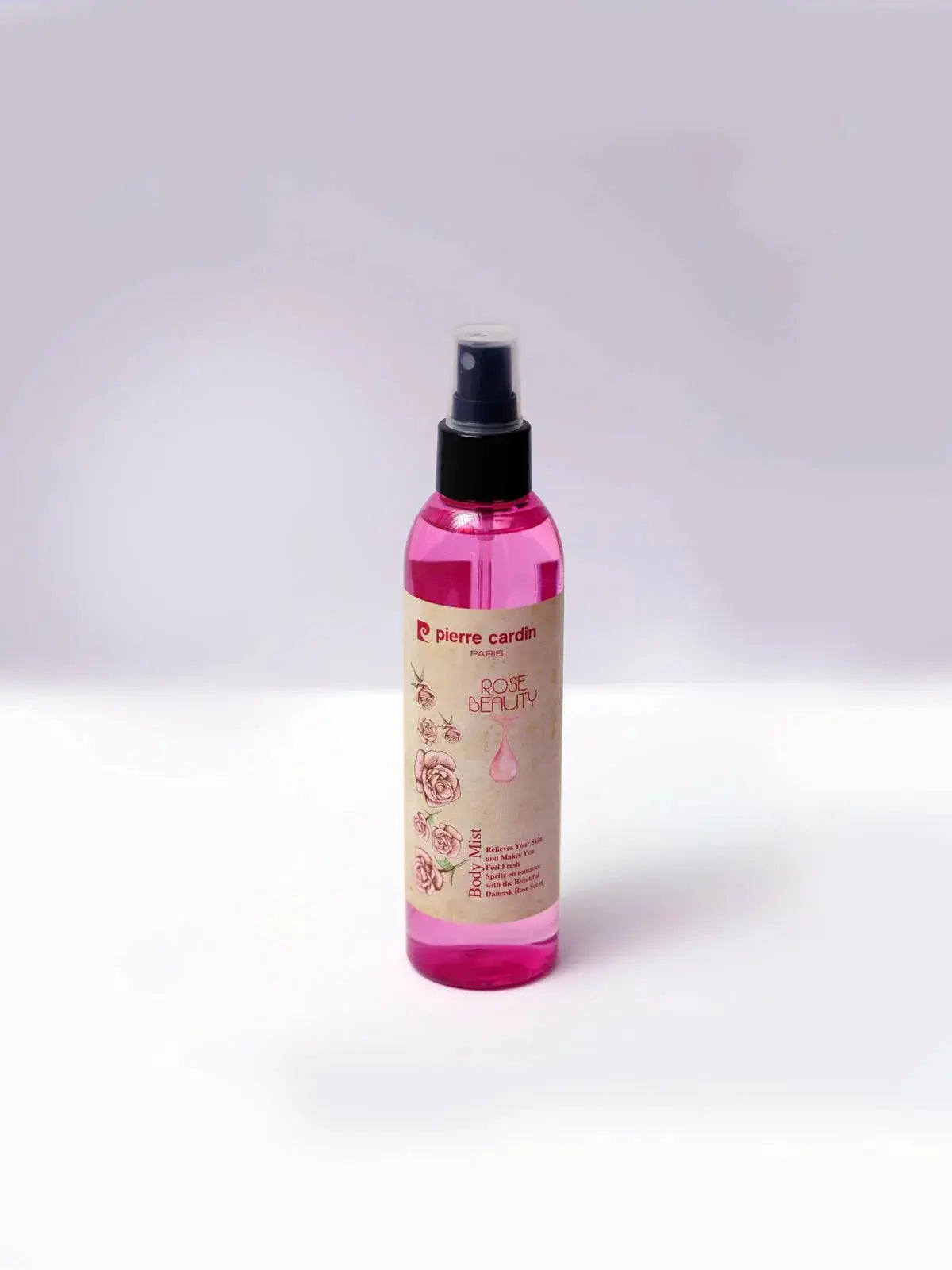 Pierre Cardin Rose Beauty Body Mist with Damask rose scent, pink spray bottle for fresh, glowing skin