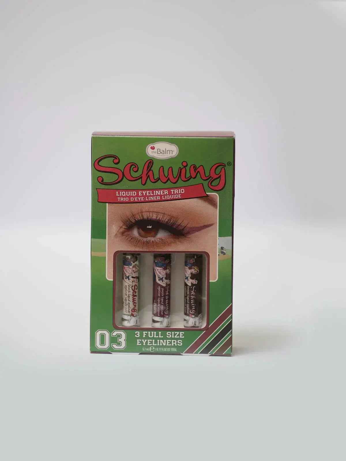 Schwing Liquid Eyeliner Trio with 3 full-size waterproof eyeliners in vibrant colors for bold eye makeup