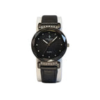 Crystal Time Women’s Fashion Watch – Sleek Black Sunburst Dial with Faceted Diamond-Cut Glass & Leather Strap LAB BEAUTY