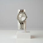 Women's Silver-Tone Quartz Watch with Crystal-Encrusted Bezel