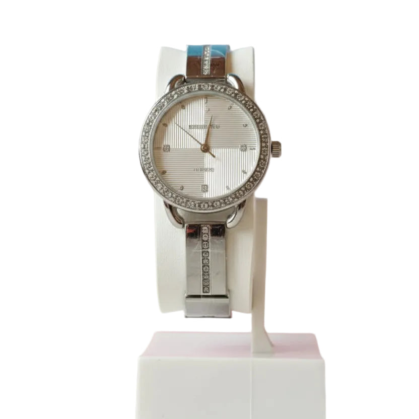Women's Silver-Tone Quartz Watch with Crystal-Encrusted Bezel