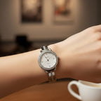 Women's Silver-Tone Quartz Watch with Crystal-Encrusted Bezel