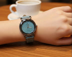 Luxury Crystal Time Women’s Fashion Watch – Teal Dial with Faceted Diamond-Cut Glass & Faux Leather Strap LAB BEAUTY