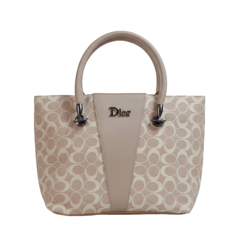 Modern Geometric Print Large Shoulder Bag - Neutral Two-Tone Design