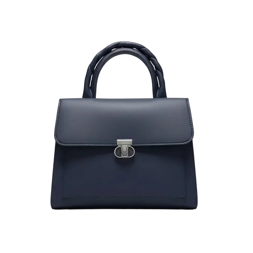 Dusty Rose Structured Top-Handle Satchel – Elegant Professional Handbag with Gold Turn-Lock