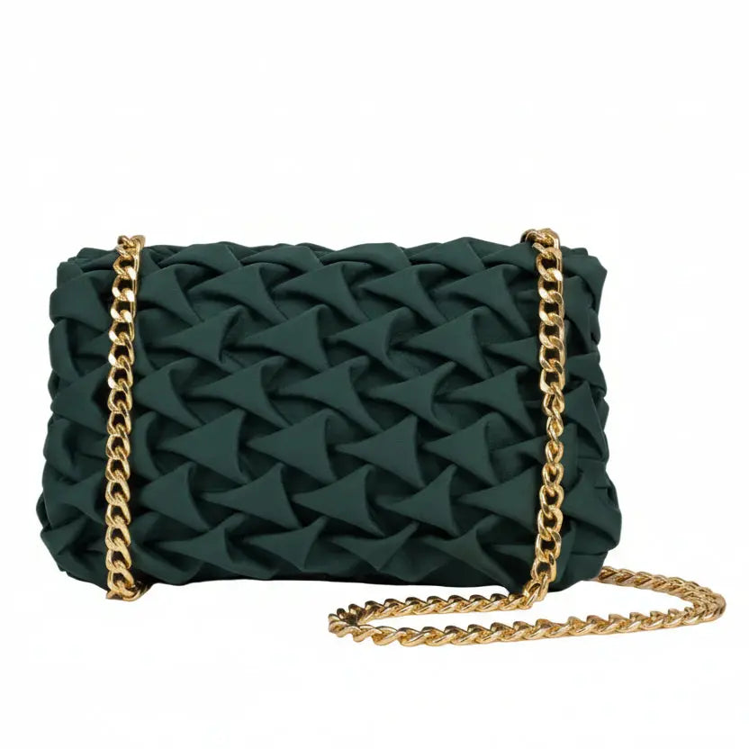 Metallic Bronze Intrecciato Woven Clutch – Glamorous Puffy Crossbody Party Bag LAB BEAUTY