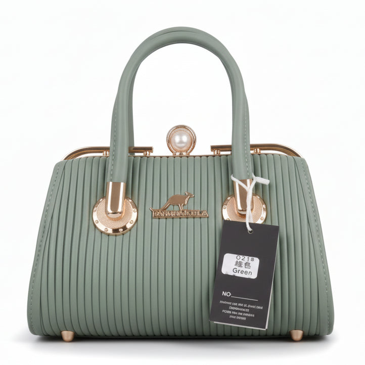 BAN MEI Elegant Half-Moon Top Handle Bag – Off-White Dome Satchel with Crystal Accents