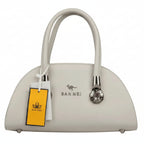 BAN MEI Elegant Half-Moon Top Handle Bag – Off-White Dome Satchel with Crystal Accents