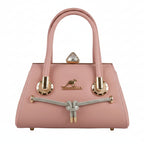 BAN MEI Elegant Half-Moon Top Handle Bag – Off-White Dome Satchel with Crystal Accents