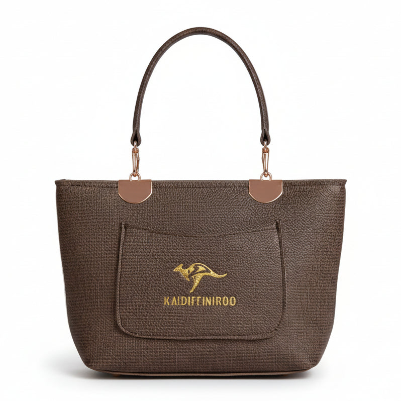 KAIDIFEINIROO Textured Brown Tote – Elegant Cross-Hatch Vegan Leather Shoulder Bag