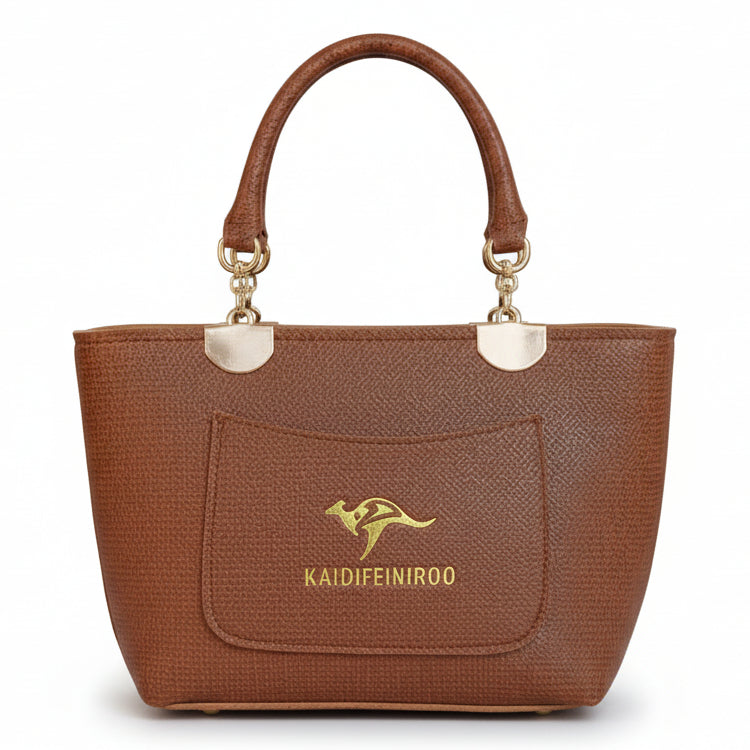 KAIDIFEINIROO Textured Brown Tote – Elegant Cross-Hatch Vegan Leather Shoulder Bag
