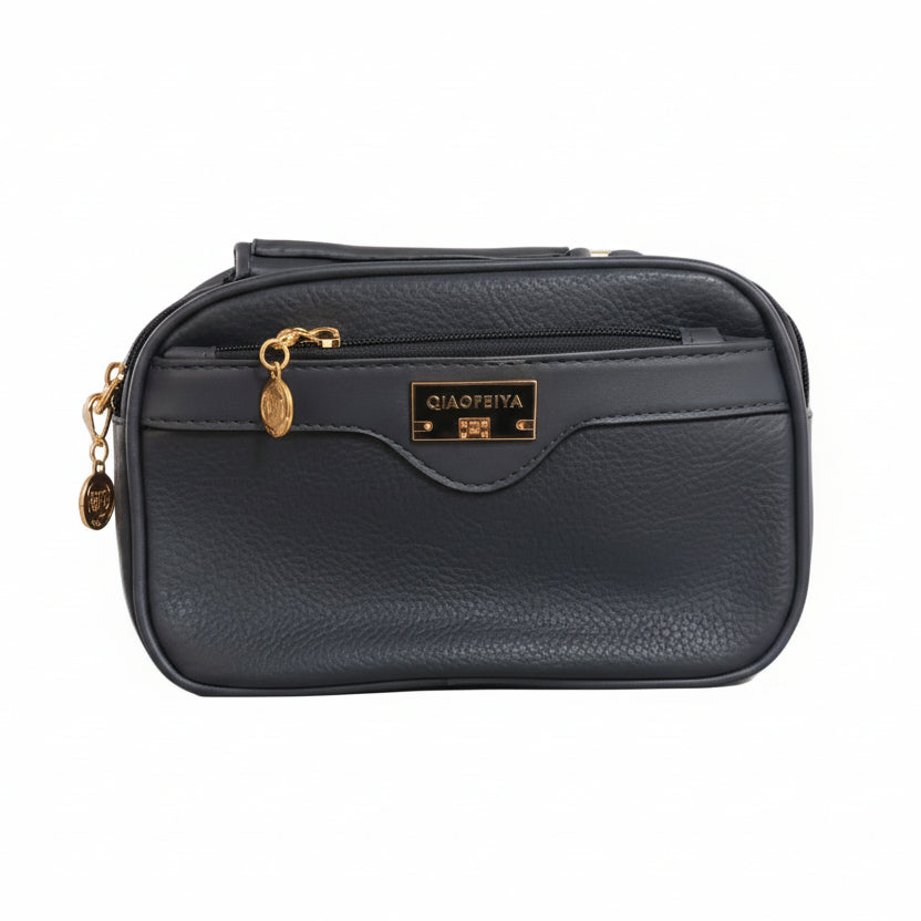 Qiaofeiya Premium Pebbled Leather Multi-Zipper Handbag