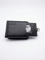 Premium Black Leather Bifold Wallet with Detachable Flip-Out ID Window & D-Ring