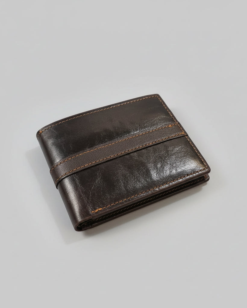 A-Q Leather Vintage Handcrafted Bifold Wallet – Distressed Black Cowhide with Contrast Stitching