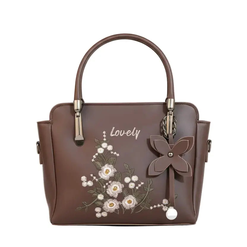 Chic "Lovely" Script Tote – Pastel Blue Faux Leather Bag with Daisy Embroidery LAB BEAUTY