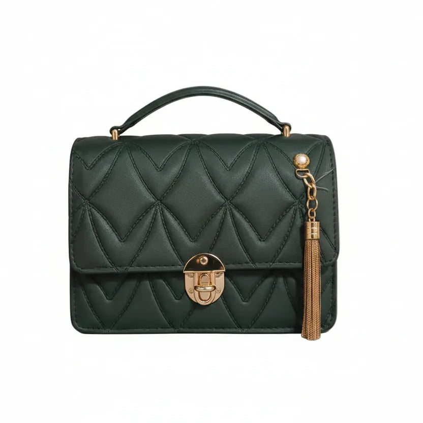 Mauve Quilted Crossbody Bag with Gold Tassel Detail – V-Stitch Designer Style Flap Bag LAB BEAUTY