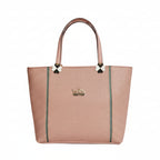 Classic Brown Heritage Tote with Navy Racing Stripes – Designer Style Monogram Shoulder Bag