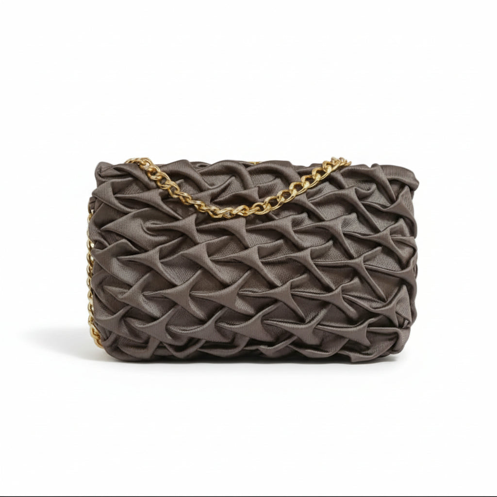 Metallic Bronze Intrecciato Woven Clutch – Glamorous Puffy Crossbody Party Bag