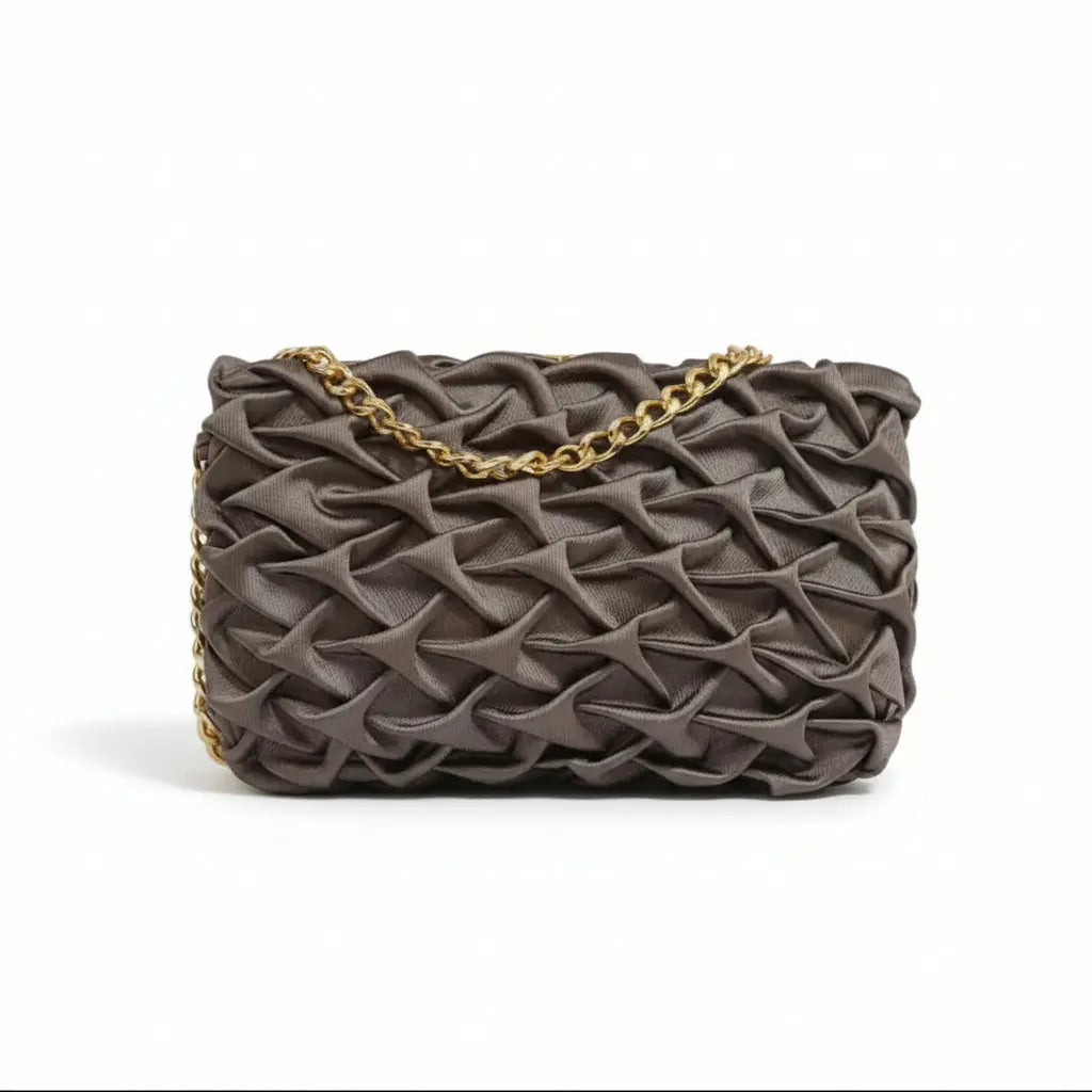 Metallic Bronze Intrecciato Woven Clutch – Glamorous Puffy Crossbody Party Bag LAB BEAUTY