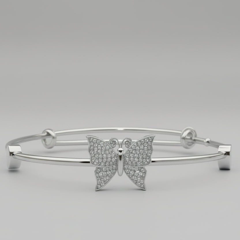 Elegant Butterfly Jewelry Set – Necklace, Stud Earrings & Bracelet (Silver Finish)