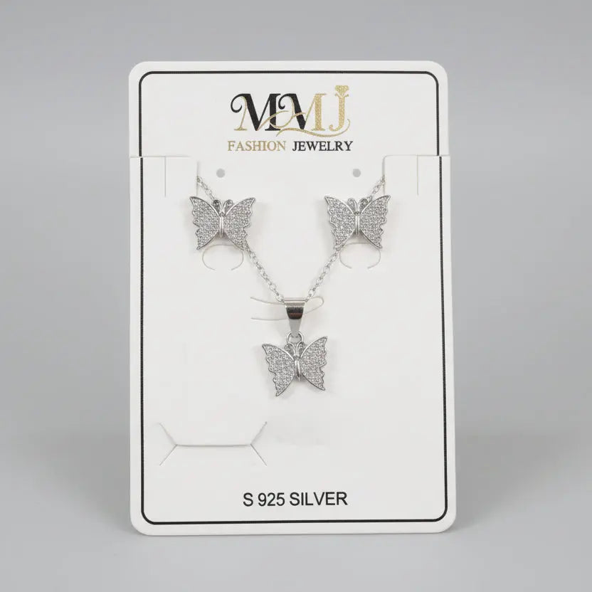Elegant Butterfly Jewelry Set – Necklace, Stud Earrings & Bracelet (Silver Finish) LAB BEAUTY