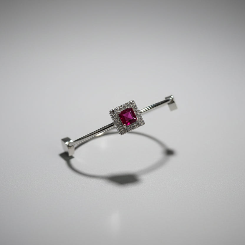 Elegant Square Ruby-Style Jewelry Set – Necklace, Stud Earrings & Bracelet