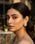 Elegant Oval Stone Stud Earrings with Crystal Border – Gold Finish LAB BEAUTY