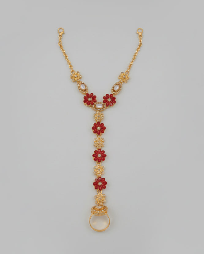 Red & Golden Hath Phool – Bridal & Traditional Hand Jewelry