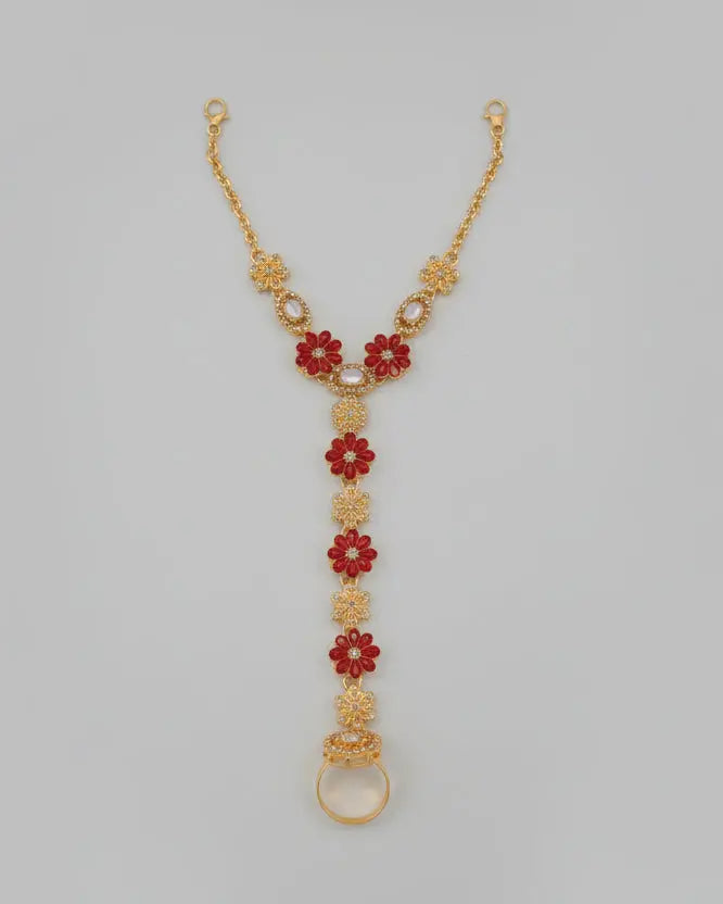 Red & Golden Hath Phool – Bridal & Traditional Hand Jewelry LAB BEAUTY