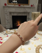 Luxury Gold-Tone Tennis Bracelet – Ruby Red & Clear Crystal Links