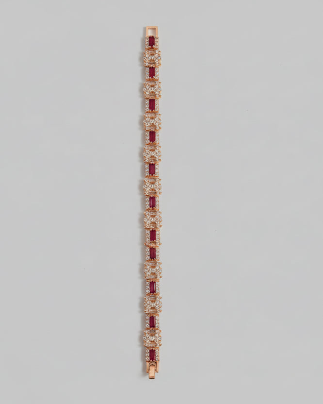 Luxury Gold-Tone Tennis Bracelet – Ruby Red & Clear Crystal Links
