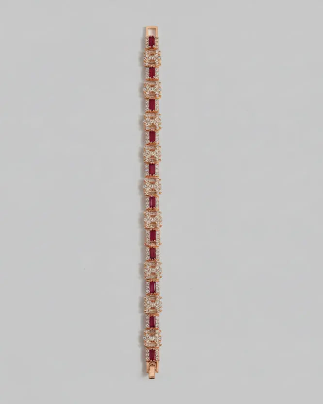 Luxury Gold-Tone Tennis Bracelet – Ruby Red & Clear Crystal Links LAB BEAUTY