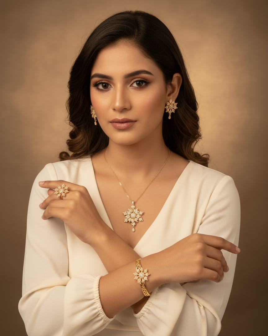 Imperial Gold Collection Full Party Set – Handcrafted Antique Gold Plated Jewelry with Floral Motifs