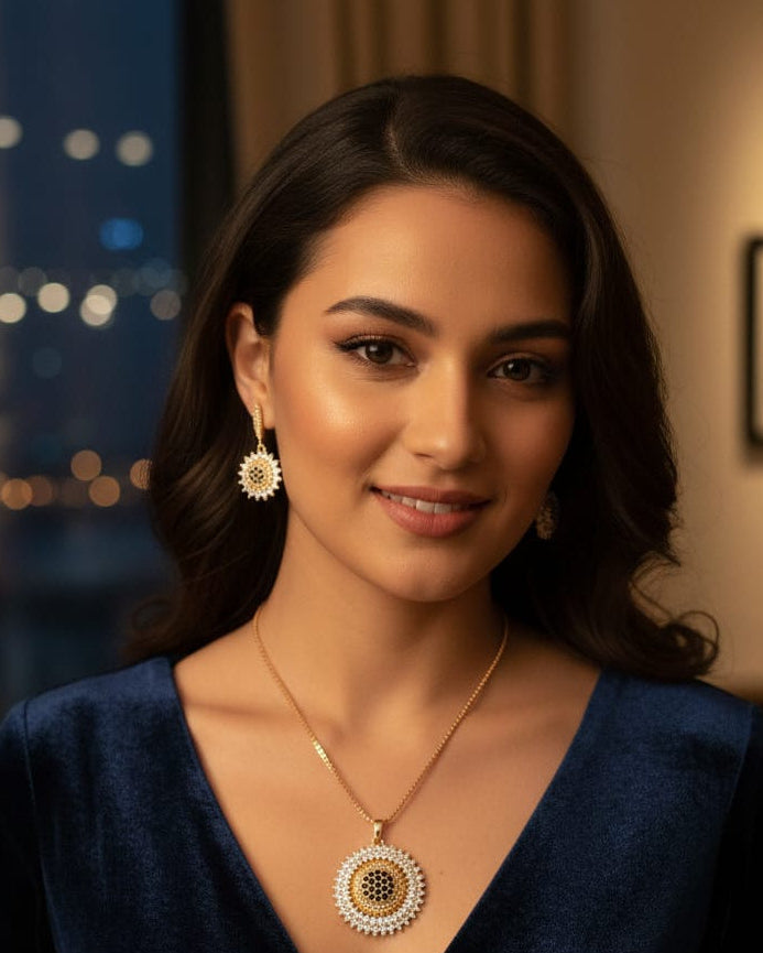 Celestial Bloom Collection – 925 Sterling Silver Hand-set Gemstone Necklace & Earrings