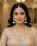 Contemporary Silver-Tone Diamond-Style Long Necklace Set LAB BEAUTY