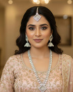 Contemporary Silver-Tone Diamond-Style Long Necklace Set